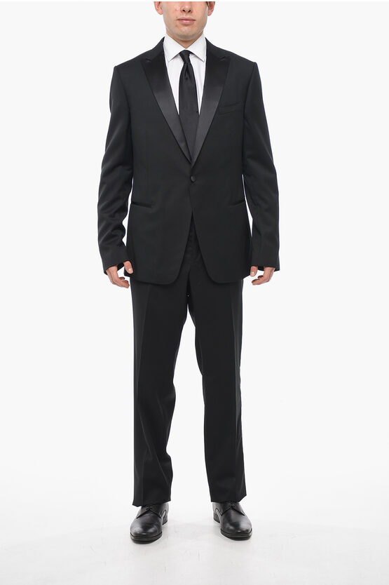 Ermenegildo Zegna Z Wool Peak Lapel Suit With Satin Detailing In Black