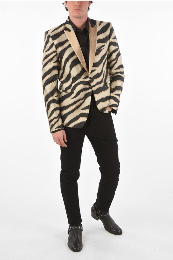 Just Cavalli zebra printed center vent peak lapel button blazer - Main Image