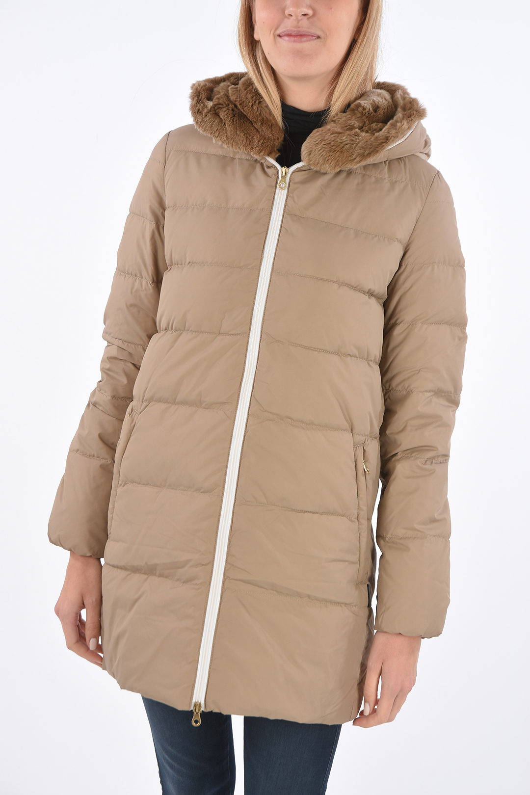 zip closure CARYSDUE down jacket with removable real fur