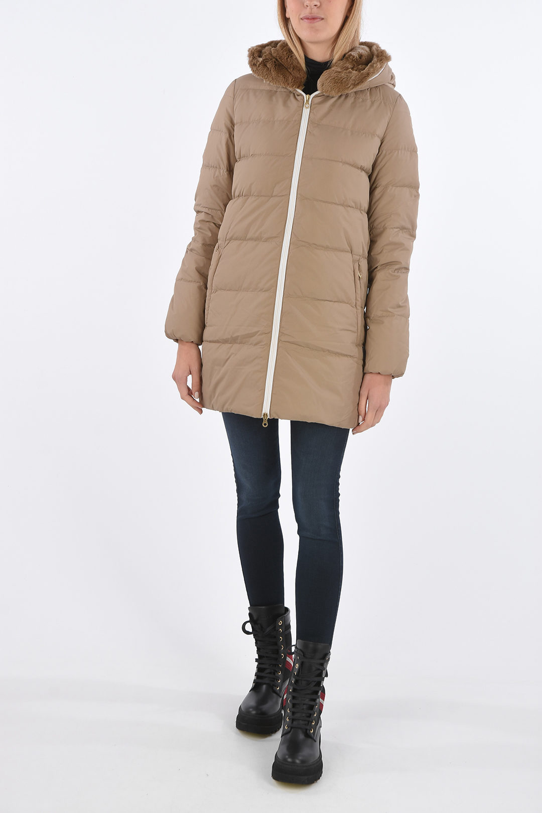 zip closure CARYSDUE down jacket with removable real fur