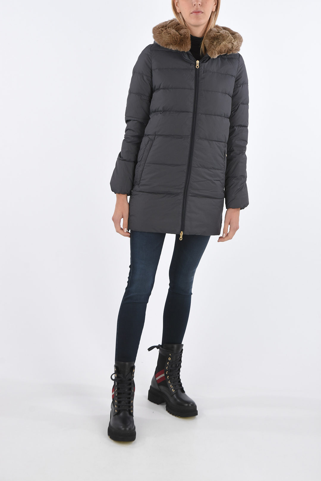 Duvetica zip closure CARYSDUE down jacket with removable real fur