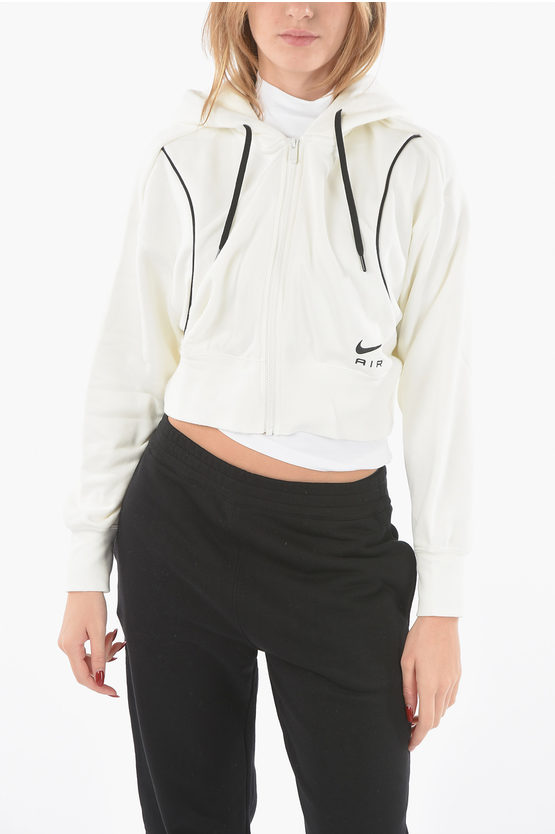 Nike Zip Closure Cropped Sweatshirt With Hood In White