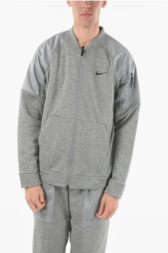 Nike Zip Closure Therma-fit Novelty Sweatshirt With Nylon Inserts In Grey