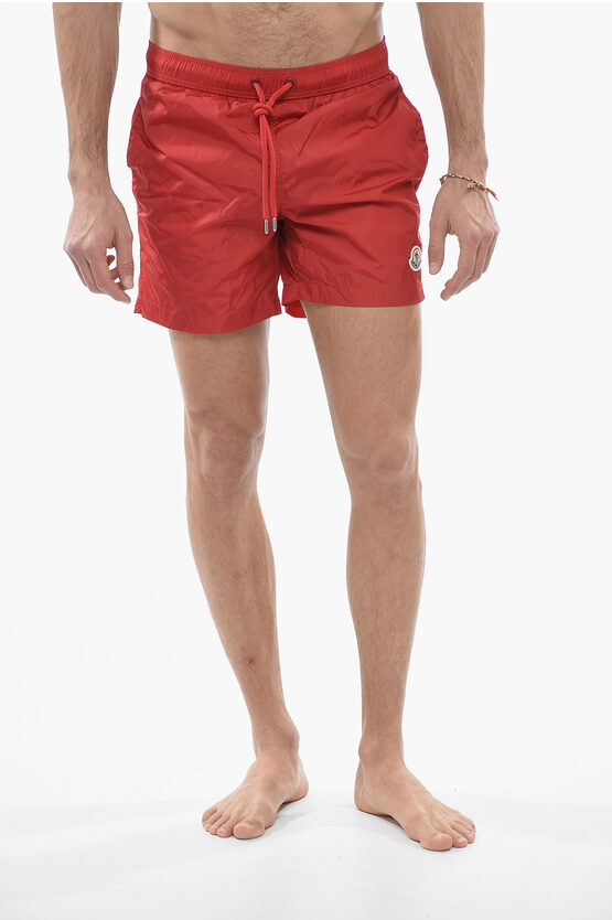 Moncler Zip Pocket Swim Boxers With Dust Bag In Red