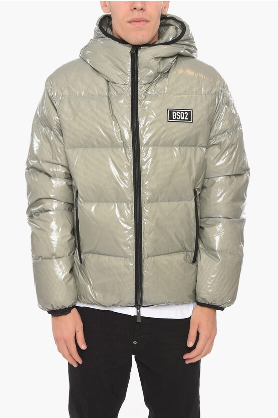 Shop Dsquared2 Zip-up Down Jacket With Logo Patch