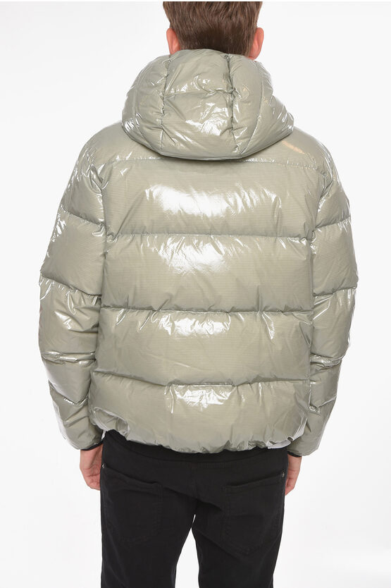Logo patch hooded down jacket Down jacket, Parka, Casual jackets