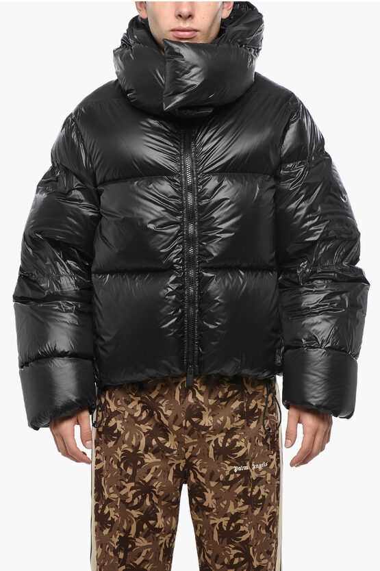 Bacon Zip-up Storm Down Jacket With Collar-shaped Hood In Black
