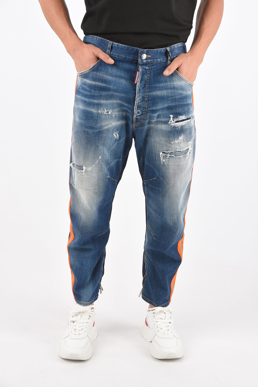 NEW Dsquared2 Detachable Hood Men's Slim Fit Stretchy Blue Jacket Jeans
