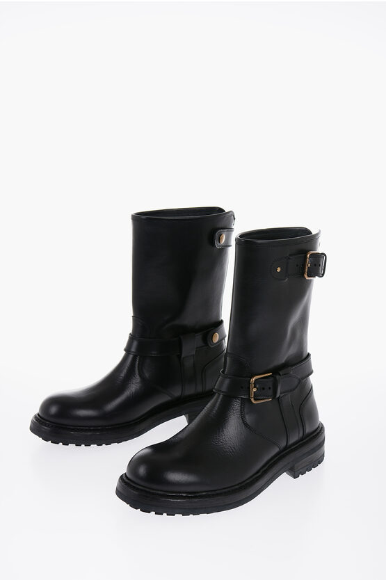 Shop Dolce & Gabbana Zipped Closure Leather Boots With Buckles