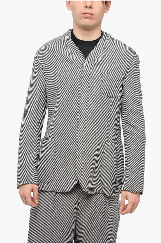 Armani Collezioni Zipped Half-lined Blazer With Striped Pattern In Multi