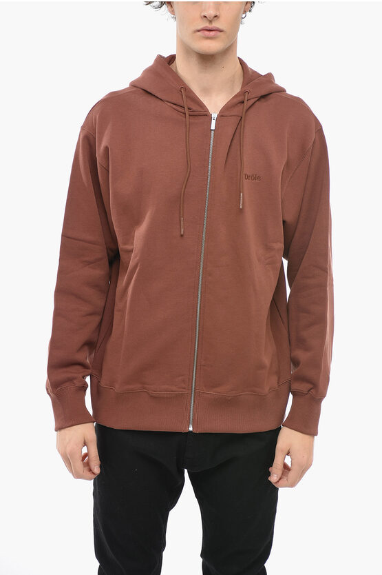 Paccbet Zipped Lightweight Cotton Hoodie In Brown