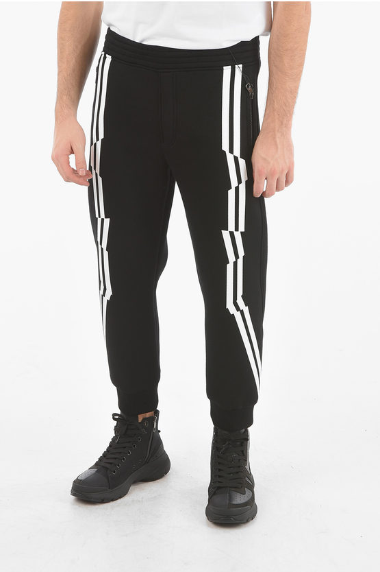 Neil Barrett Zipped Pocket Origami Sport Stripe Sweatpants In Black