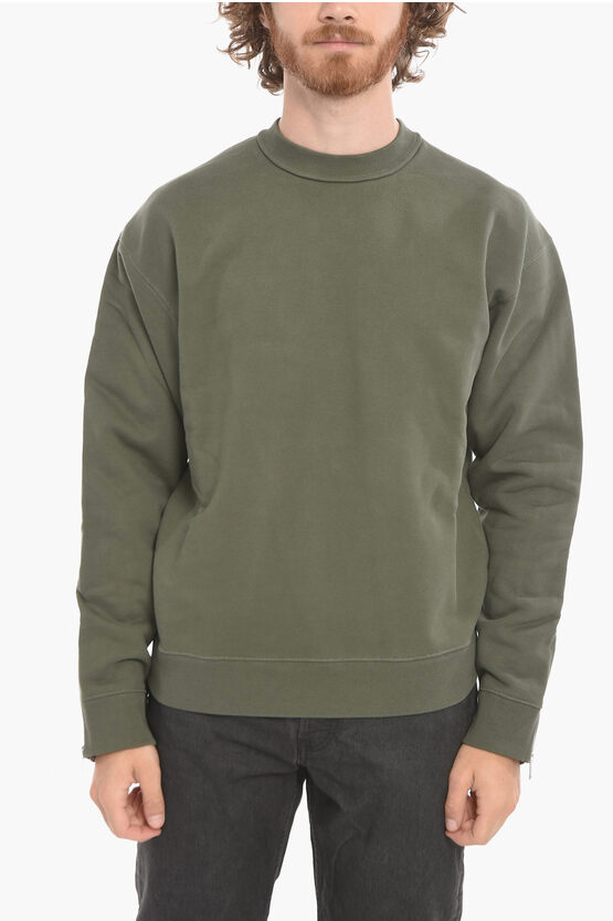 Ambush Zipped Sleeve Brushed Cotton Sweatshirt In Green