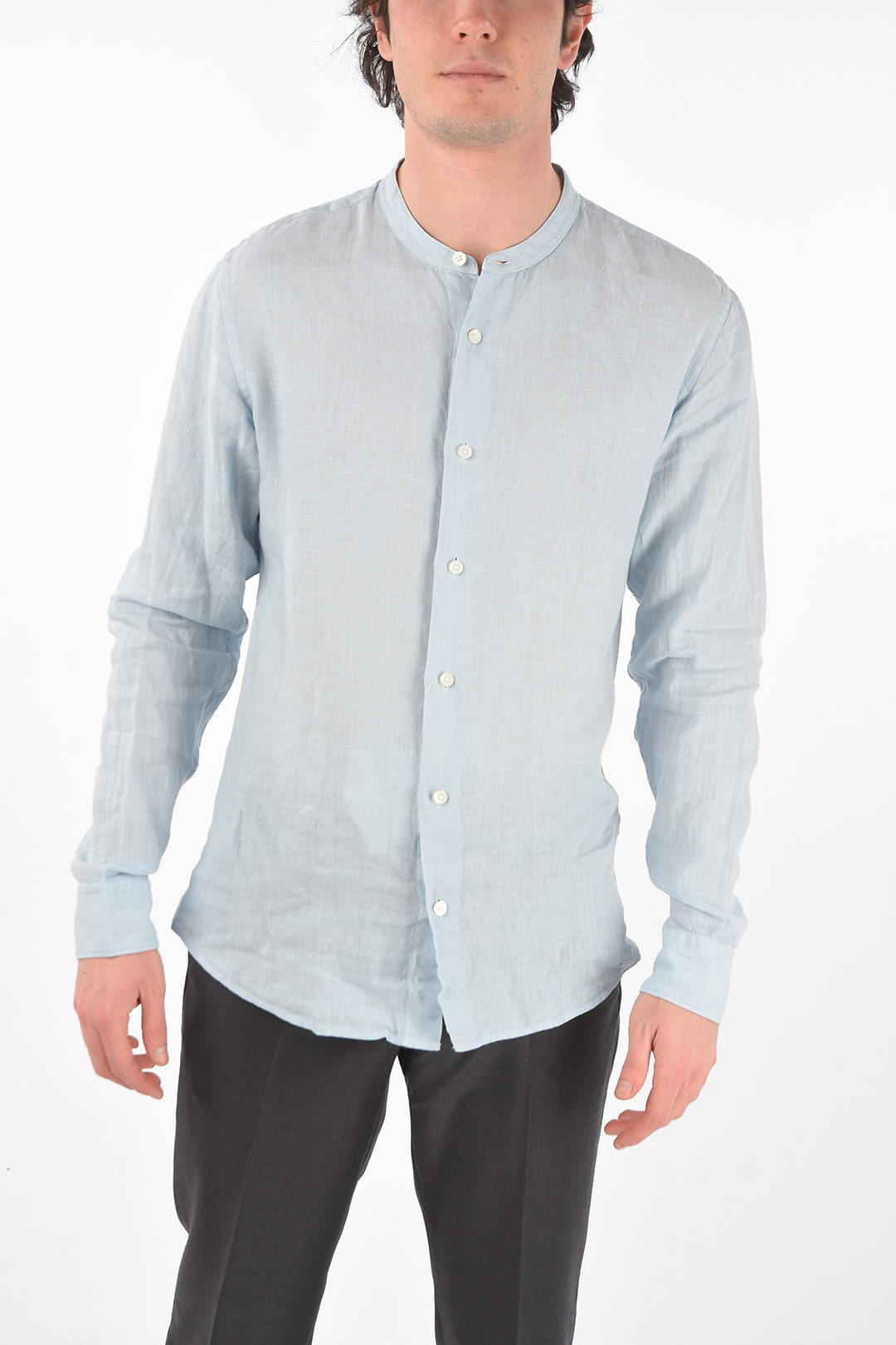 3300~ZZEGNA flax slim fit shirt main image 1