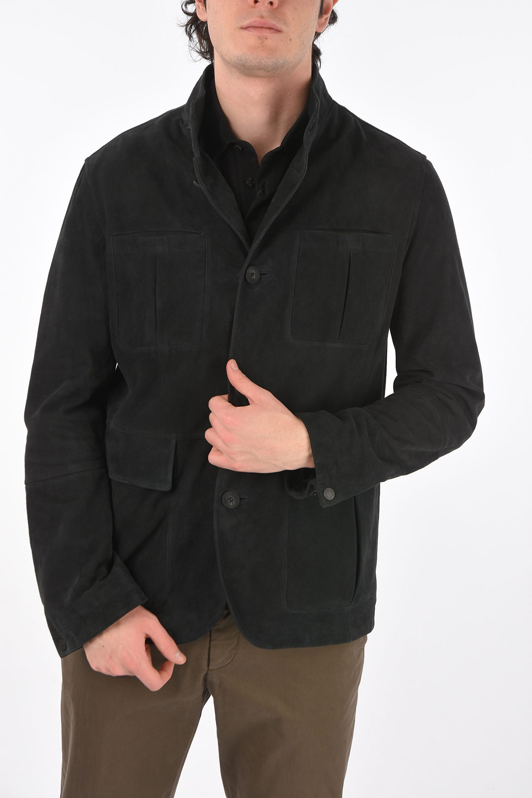 ZZEGNA suede leather utility jacket